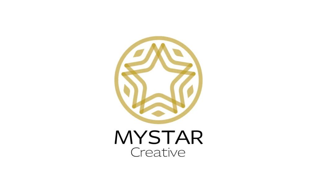 MYSTAR Creativeのロゴ。波紋をモチーフにした金色の星型デザイン。